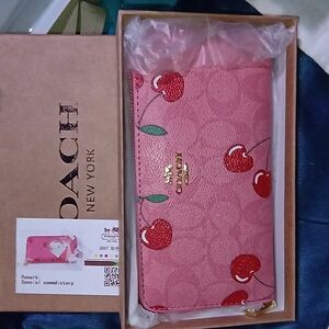 Coach Cherry Print Pink Card Holder